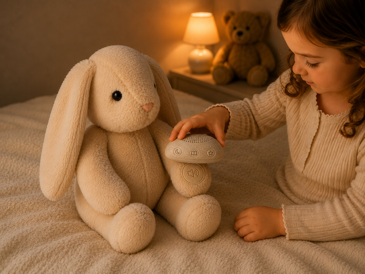 Story Stone with stuffed bunny